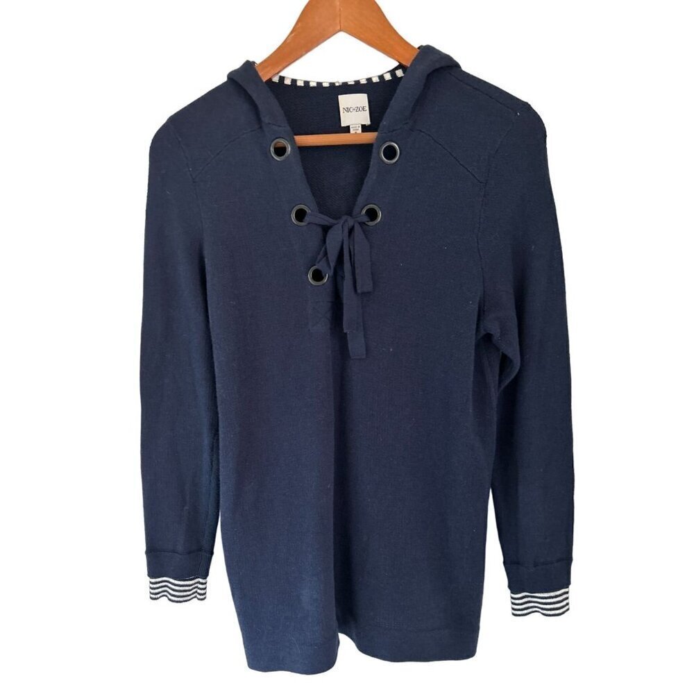 NIC+ZOE Hood ySweatshirt Sweater Blue Drawstring Size Small